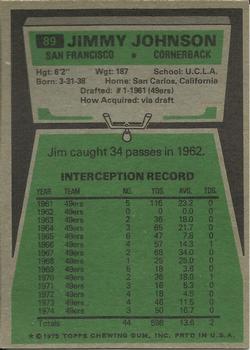 1975 Topps #89 Jimmy Johnson Back