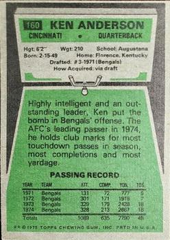 1975 Topps #160 Ken Anderson Back