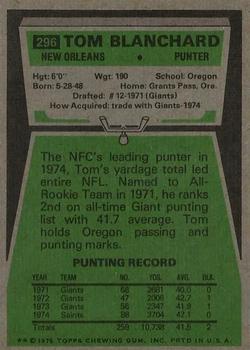 1975 Topps #296 Tom Blanchard Back