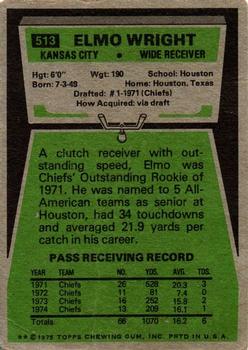 1975 Topps #513 Elmo Wright Back