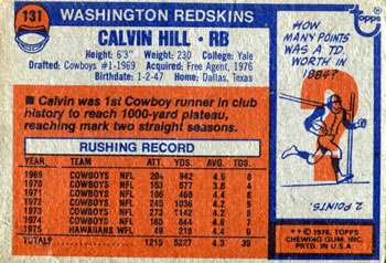 1976 Topps #131 Calvin Hill Back
