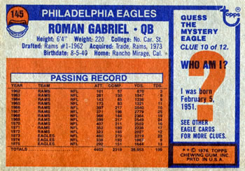 1976 Topps #145 Roman Gabriel Back