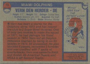 1976 Topps #15 Vern Den Herder Back