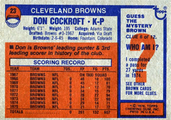 1976 Topps #23 Don Cockroft Back