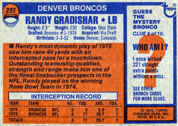 1976 Topps #257 Randy Gradishar Back