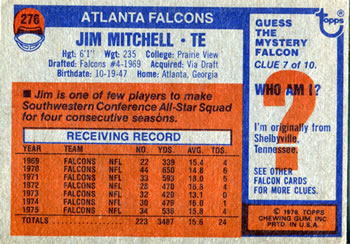 1976 Topps #276 Jim Mitchell Back