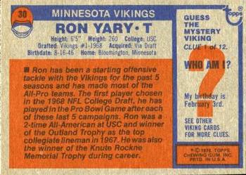 1976 Topps #30 Ron Yary Back