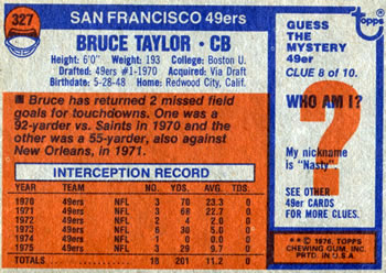 1976 Topps #327 Bruce Taylor Back