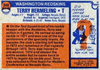 1976 Topps #349 Terry Hermeling Back