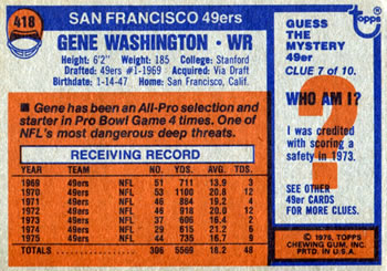 1976 Topps #418 Gene Washington Back