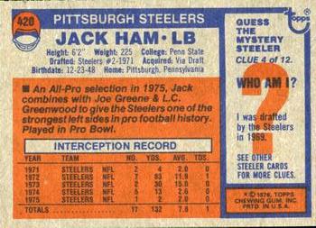 1976 Topps #420 Jack Ham Back