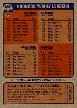 1976 Topps #458 Denver Broncos Back