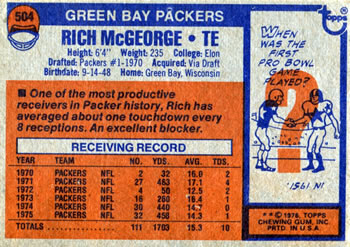 1976 Topps #504 Rich McGeorge Back