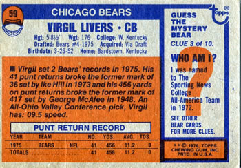 1976 Topps #59 Virgil Livers Back