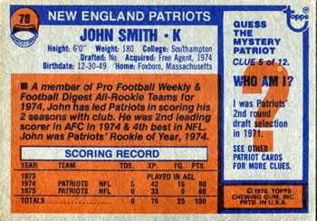 1976 Topps #78 John Smith Back