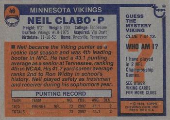 1976 Topps #46 Neil Clabo Back