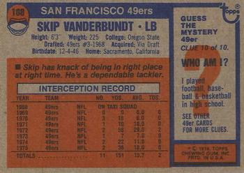 1976 Topps #108 Skip Vanderbundt Back