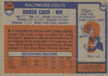 1976 Topps #193 Roger Carr Back
