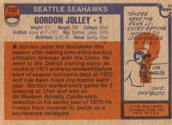 1976 Topps #242 Gordon Jolley Back