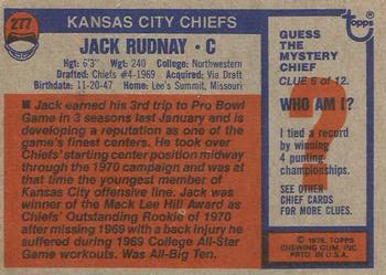 1976 Topps #277 Jack Rudnay Back