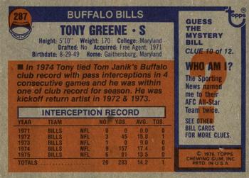 1976 Topps #287 Tony Greene Back