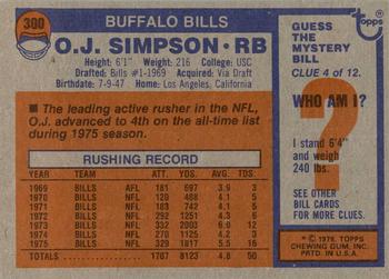 1976 Topps #300 O.J. Simpson Back
