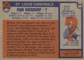 1976 Topps #326 Dan Dierdorf Back
