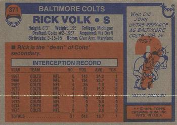 1976 Topps #371 Rick Volk Back
