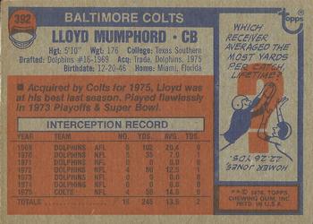 1976 Topps #392 Lloyd Mumphord Back