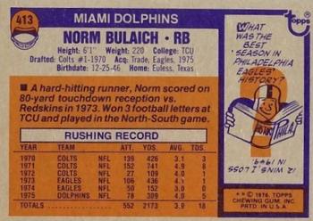 1976 Topps #413 Norm Bulaich Back