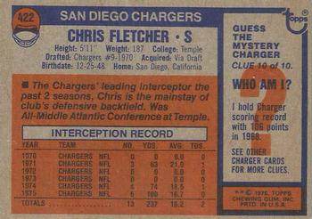 1976 Topps #422 Chris Fletcher Back