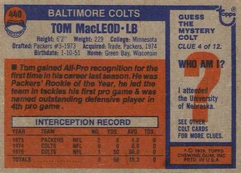 1976 Topps #440 Tom MacLeod Back