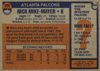 1976 Topps #506 Nick Mike-Mayer Back