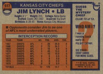 1976 Topps #517 Jim Lynch Back