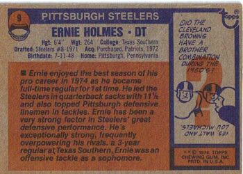 1976 Topps #9 Ernie Holmes Back