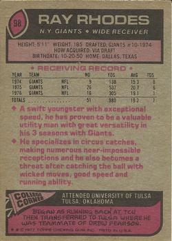 1977 Topps #98 Ray Rhodes Back