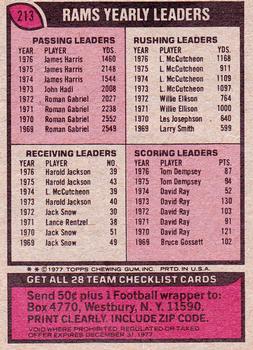 1977 Topps #213 Rams Checklist/Leaders Back