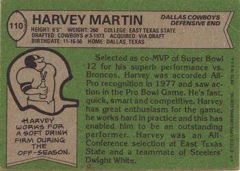 1978 Topps #110 Harvey Martin Back
