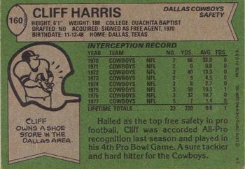 1978 Topps #160 Cliff Harris Back