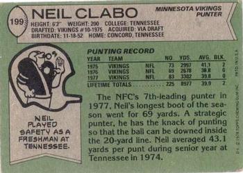1978 Topps #199 Neil Clabo Back