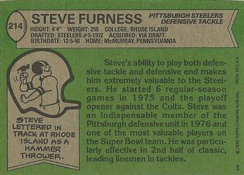 1978 Topps #214 Steve Furness Back