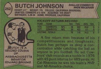 1978 Topps #252 Butch Johnson Back