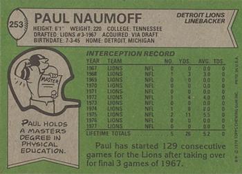 1978 Topps #253 Paul Naumoff Back