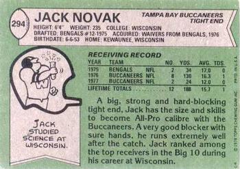 1978 Topps #294 Jack Novak Back