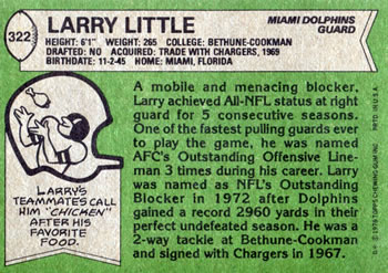 1978 Topps #322 Larry Little Back