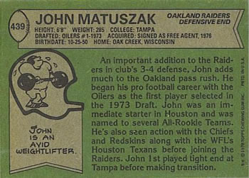 1978 Topps #439 John Matuszak Back
