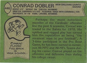 1978 Topps #446 Conrad Dobler Back