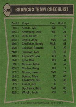 1978 Topps #508 Otis Armstrong / Haven Moses / Bill Thompson / Rick Upchurch Back