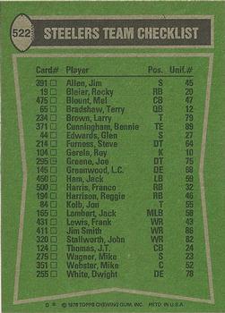 1978 Topps #522 Franco Harris / Jim Smith / Mel Blount / Steve Furness Back