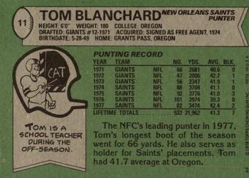1978 Topps #11 Tom Blanchard Back